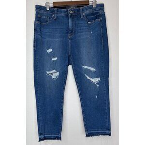 Torrid Premium Sky High Skinny Crop Jeans Women Size 16 Medium Wash Raw Hem